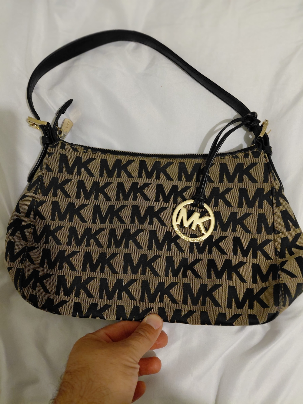 Michael Kors Black and Brown MK Logo Shoulder Clutch